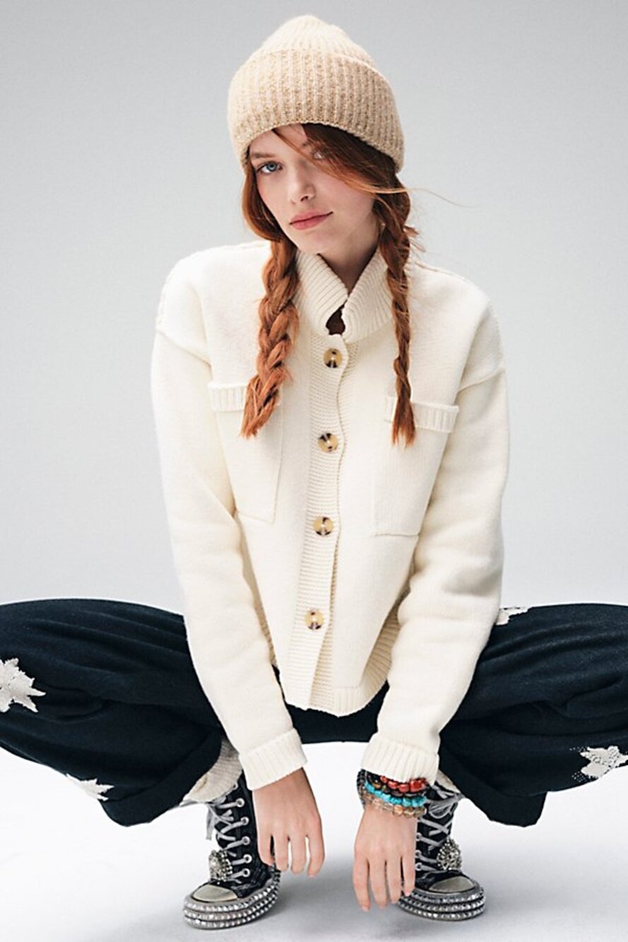 We The Free Womens On The Isle Cardigan Sweater XS Oversized Pockets Layers